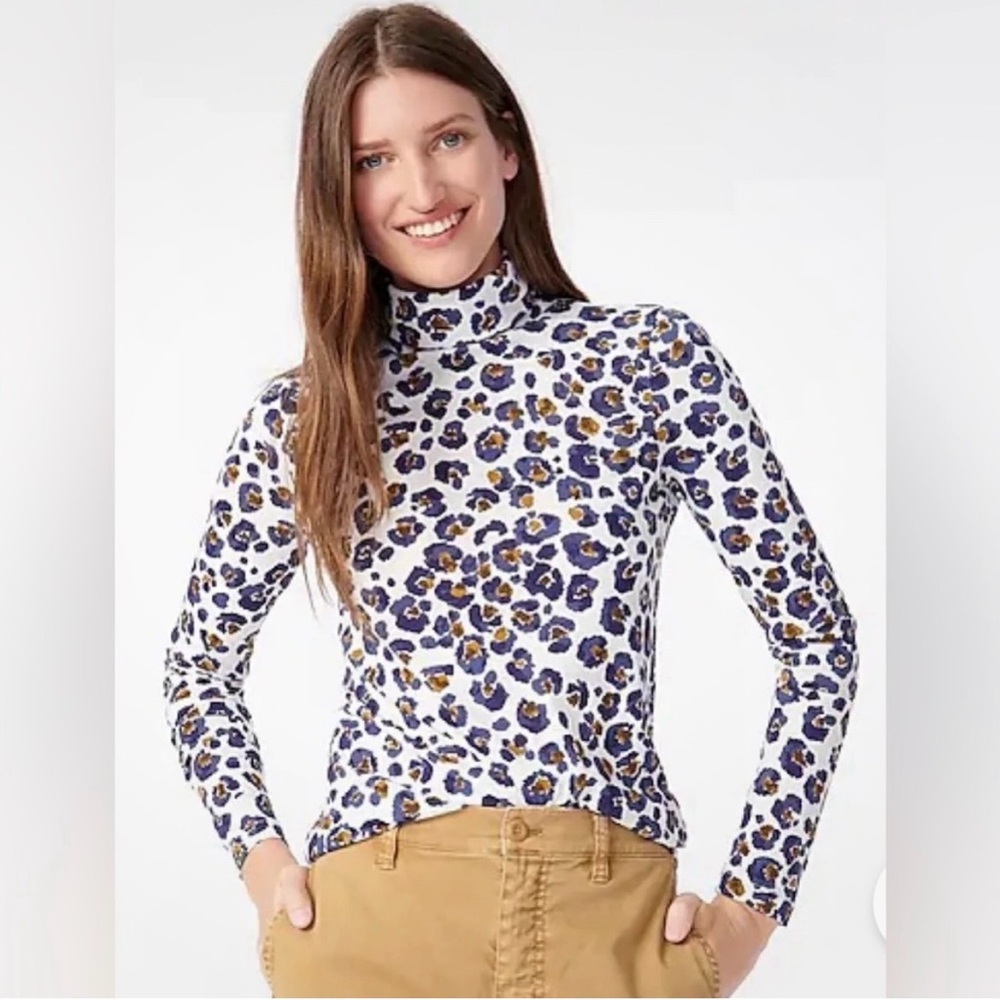 J.Crew Re-Imagined Leopard Mock Neck Turtleneck Top 100% Cotton Small